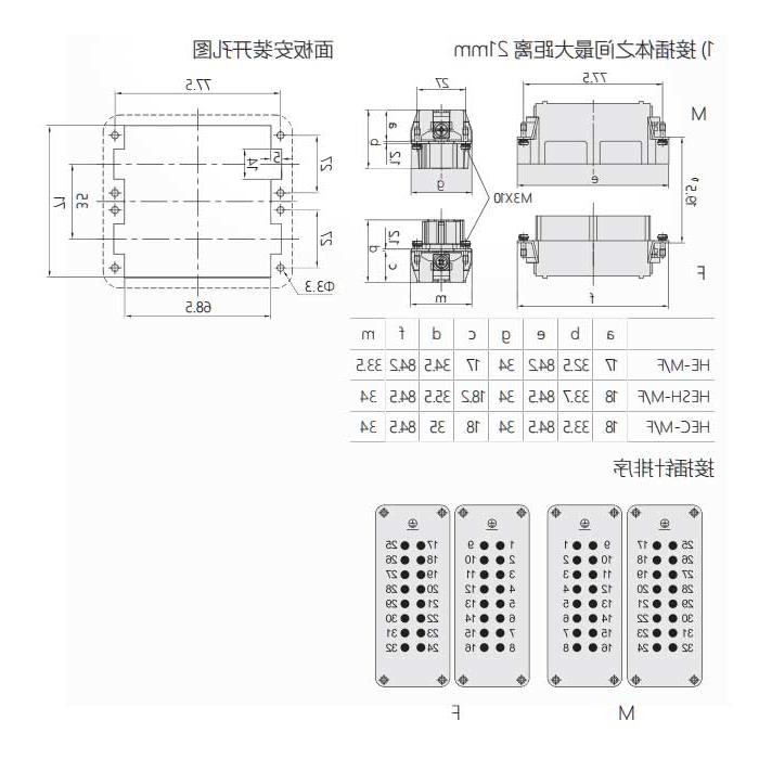 Male core, quick crimp/shrapnel type, fit H32B housing, HESH-016-M(1-16)/HESH-016-MD(17-32), 09330162633/09330162634