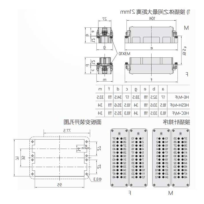 Male core, rapid crimping/shrapnel type, suitable for H48B housing, HESH-024-M(1-24)/HESH-024-MD(25-48), 09330242633/09330242634